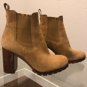 Tory Burch Camel Suede Block Heel Booties